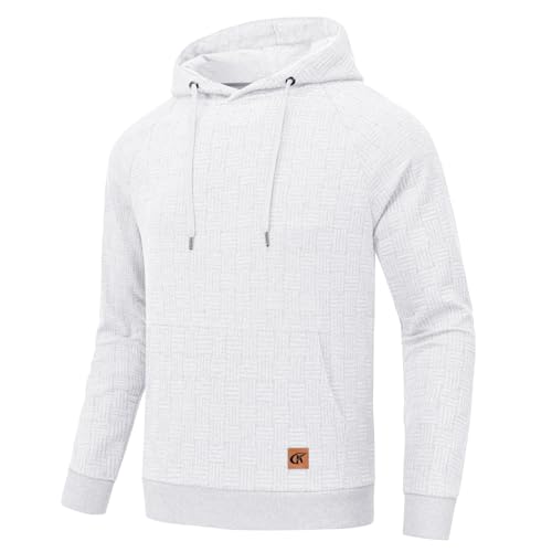 Huayuzh Hoodie Herren Kapuzenpullover 2024 Winter Warm Jacquardgewebe Casual Sport Langarm Sweatshirt mit Taschen Weiß L von Huayuzh