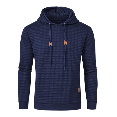 Huayuzh Hoodie Herren Kapuzenpullover Casual Langarm Karierten Jacquard Hooded Sweat Sweatshirt mit Kordelzug Kapuze Marineblau S von Huayuzh