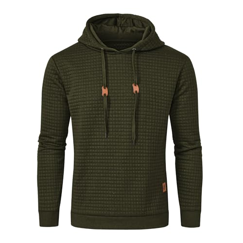 Huayuzh Hoodie Herren Kapuzenpullover Casual Langarm Karierten Jacquard Hooded Sweat Sweatshirt mit Kordelzug Kapuze Military Green XL von Huayuzh