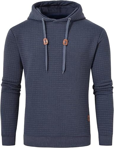 Huayuzh Hoodie Herren Kapuzenpullover Casual Langarm Karierten Jacquard Hooded Sweat Sweatshirt mit Kordelzug Kapuze Mittelgrau blau 2XL von Huayuzh