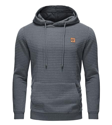 Huayuzh Hoodie Herren Kapuzenpullover Casual Langarm Karierten Kordelzug Jacquard Sweatshirt mit Kapuze Taschen Grau 3XL von Huayuzh