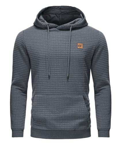 Huayuzh Hoodie Herren Kapuzenpullover Casual Langarm Karierten Kordelzug Jacquard Sweatshirt mit Kapuze Taschen Grau 3XL von Huayuzh