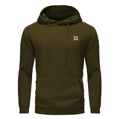 Huayuzh Hoodie Herren Kapuzenpullover Casual Langarm Karierten Kordelzug Jacquard Sweatshirt mit Kapuze Taschen Military Green L von Huayuzh