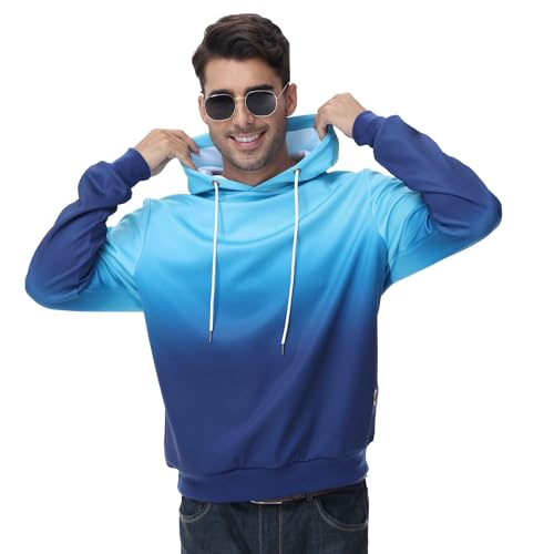 Huayuzh Hoodie Herren Kapuzenpullover Gradient Casual Basic Langarm Freizeit Pullover Sweatshirt mit Kapuze Kordelzug Himmelblau Verlaufsfarbe Marineblau 2XL von Huayuzh