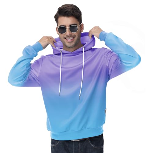 Huayuzh Hoodie Herren Kapuzenpullover Gradient Casual Basic Langarm Freizeit Pullover Sweatshirt mit Kapuze Kordelzug Lila Verlaufsfarbe Blau L von Huayuzh