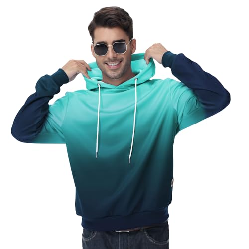 Huayuzh Hoodie Herren Kapuzenpullover Gradient Casual Basic Langarm Freizeit Pullover Sweatshirt mit Kapuze Kordelzug Verlaufsfarbe Mittelgrau Blau M von Huayuzh