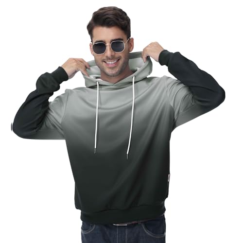 Huayuzh Hoodie Herren Kapuzenpullover Gradient Casual Basic Langarm Freizeit Pullover Sweatshirt mit Kapuze Kordelzug Verlaufsfarbe Schwarz 2XL von Huayuzh