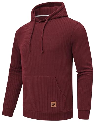 Huayuzh Hoodie Herren Kapuzenpullover Oversize 2024 Winter Warm Pullover Casual Langarm Sweatshirt mit Taschen Claret 2XL von Huayuzh