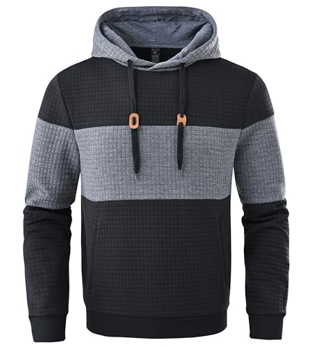 Huayuzh Hoodie Herren Oversize Kapuzenpullover für Herren Langarm Freizeit Jacquard Farbblock Sweatshirt mit Zip Taschen Schwarz Dunkelgrau XXL von Huayuzh