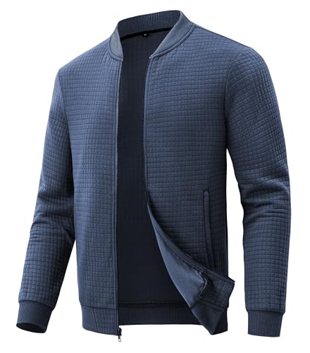 Huayuzh Jacke Herren Bomberjacke Winter Karierten Jacquard Freizeit Alltag Leicht übergangsjacke mit Reißverschlusstasche Grau Blau M von Huayuzh