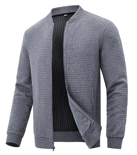 Huayuzh Jacke Herren Bomberjacke Winter Karierten Jacquard Freizeit Alltag Leicht übergangsjacke mit Reißverschlusstasche Grau XXL von Huayuzh