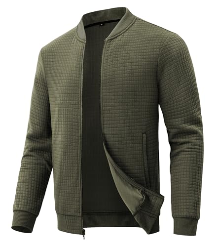 Huayuzh Jacke Herren Bomberjacke Winter Karierten Jacquard Freizeit Alltag Leicht übergangsjacke mit Reißverschlusstasche Military Green XL von Huayuzh