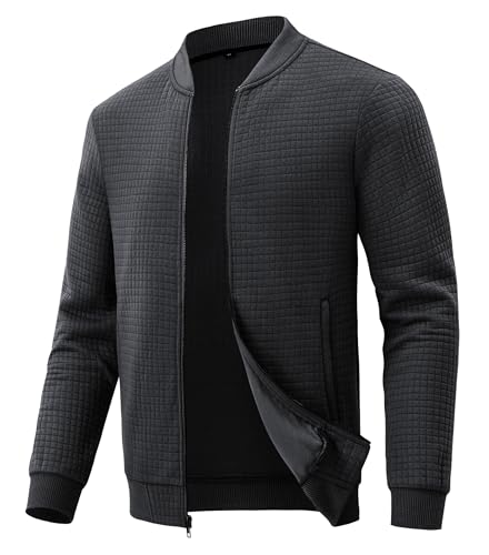 Huayuzh Jacke Herren Bomberjacke Winter Karierten Jacquard Freizeit Alltag Leicht übergangsjacke mit Reißverschlusstasche Schwarz XL von Huayuzh