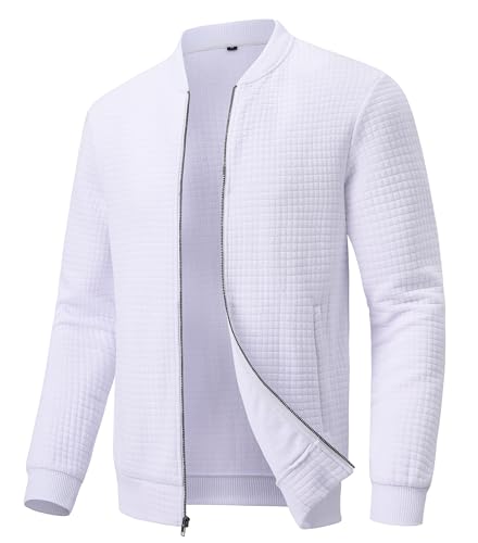Huayuzh Jacke Herren Bomberjacke Winter Karierten Jacquard Freizeit Alltag Leicht übergangsjacke mit Reißverschlusstasche Weiß 2XL von Huayuzh