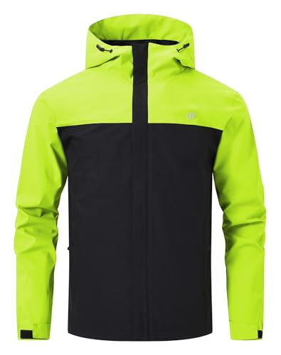 Huayuzh Jacke Herren Softshelljacke Wasserdichte Atmungsaktiv Winddichte Regenjacke Leichte mit Kapuze Laufen Wandern Fluoreszenzgrün Schwarz L von Huayuzh