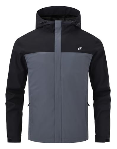 Huayuzh Jacke Herren Softshelljacke Wasserdichte Atmungsaktiv Winddichte Regenjacke Leichte mit Kapuze Laufen Wandern Schwarz Grau 2XL von Huayuzh