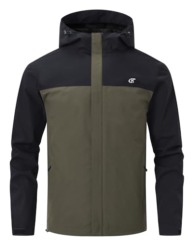 Huayuzh Jacke Herren Softshelljacke Wasserdichte Atmungsaktiv Winddichte Regenjacke Leichte mit Kapuze Laufen Wandern Schwarz Militärgrün S von Huayuzh
