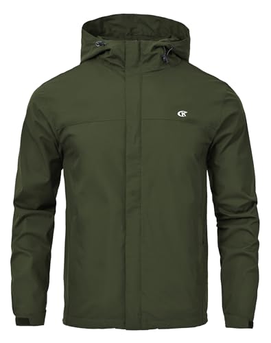 Huayuzh Jacke Herren Softshelljacke Wasserdichte Atmungsaktiv Winddichte Regenjacke Leichte mit Kapuze Laufen Wandern Military Green 2XL von Huayuzh