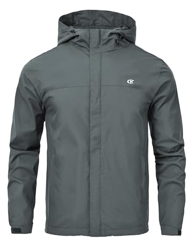 Huayuzh Jacke Herren Softshelljacke Wasserdichte Atmungsaktiv Winddichte Regenjacke Leichte mit Kapuze Laufen Wandern Mittelgrau Blau XXL von Huayuzh
