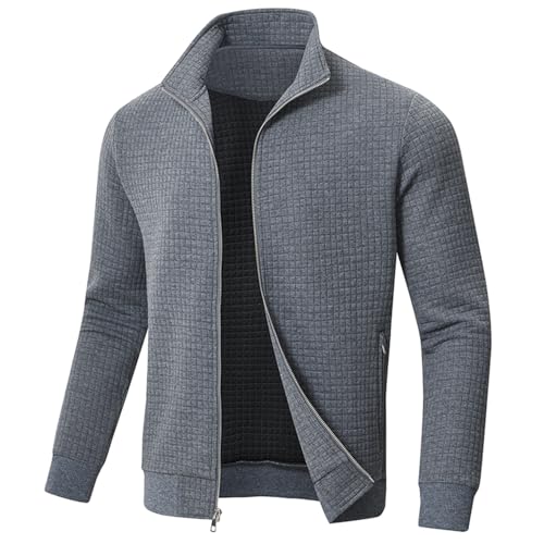 Huayuzh Jacke Herren übergangsjacke Winter Karierten Jacquard Alltag Freizeit Leicht Jacken mit Reißverschlusstasche Dunkelgrau M von Huayuzh