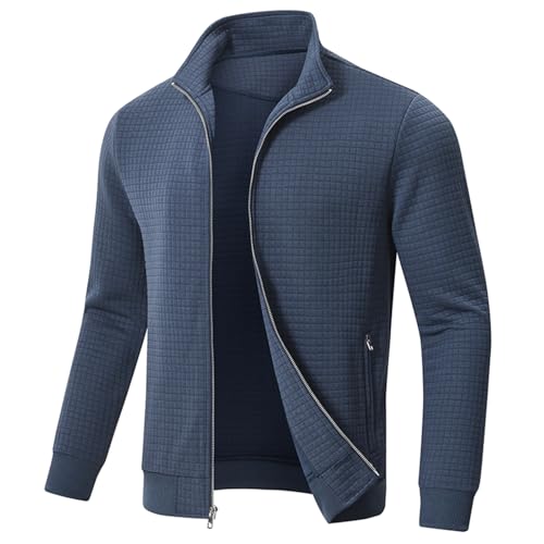 Huayuzh Jacke Herren übergangsjacke Winter Karierten Jacquard Alltag Freizeit Leicht Jacken mit Reißverschlusstasche Grau Blau XXL von Huayuzh