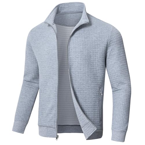 Huayuzh Jacke Herren übergangsjacke Winter Karierten Jacquard Alltag Freizeit Leicht Jacken mit Reißverschlusstasche Hellgrau 3XL von Huayuzh