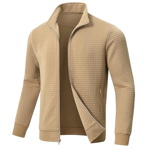 Huayuzh Jacke Herren übergangsjacke Winter Karierten Jacquard Alltag Freizeit Leicht Jacken mit Reißverschlusstasche Khaki 3XL von Huayuzh