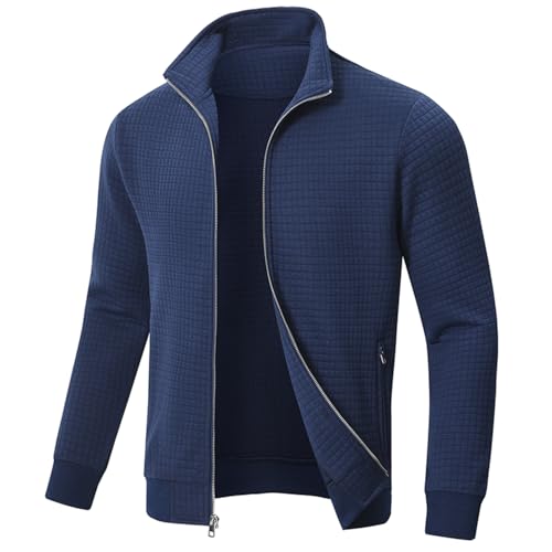 Huayuzh Jacke Herren übergangsjacke Winter Karierten Jacquard Alltag Freizeit Leicht Jacken mit Reißverschlusstasche Marine XXL von Huayuzh