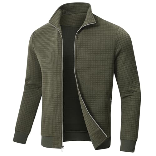 Huayuzh Jacke Herren übergangsjacke Winter Karierten Jacquard Alltag Freizeit Leicht Jacken mit Reißverschlusstasche Military Green XXL von Huayuzh