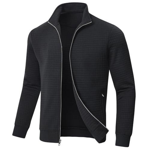 Huayuzh Jacke Herren übergangsjacke Winter Karierten Jacquard Alltag Freizeit Leicht Jacken mit Reißverschlusstasche Schwarz 3XL von Huayuzh