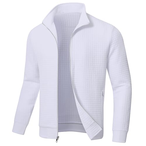 Huayuzh Jacke Herren übergangsjacke Winter Karierten Jacquard Alltag Freizeit Leicht Jacken mit Reißverschlusstasche Weiß XXL von Huayuzh