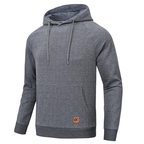 Huayuzh Hoodie Herren Kapuzenpullover 2024 Winter Warm Jacquardgewebe Casual Sport Langarm Sweatshirt mit Taschen Dunkelgrau 2XL von Huayuzh