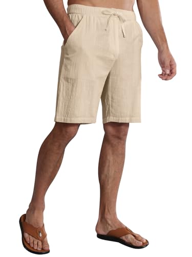Huayuzh Kurze Hosen Herren Leinen Shorts Sommer Leichte Luftige Lockere Passform Freizeithose Urlaub Strand mit Taschen Khaki S von Huayuzh