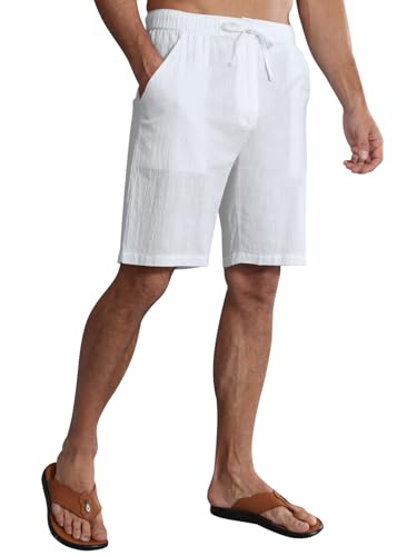 Huayuzh Kurze Hosen Herren Leinen Shorts Sommer Leichte Luftige Lockere Passform Freizeithose Urlaub Strand mit Taschen Weiß XXL von Huayuzh