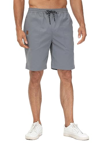 Huayuzh Kurze Hosen Herren Shorts Herren Sommer Cargo Chino Baumwolle Stretch Freizeithose Elastische Taille mit Taschen Grau L von Huayuzh