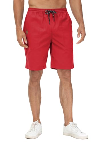 Huayuzh Kurze Hosen Herren Shorts Herren Sommer Cargo Chino Baumwolle Stretch Freizeithose Elastische Taille mit Taschen Rot L von Huayuzh