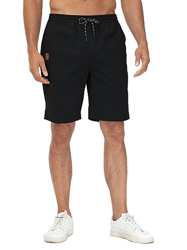 Huayuzh Kurze Hosen Herren Shorts Herren Sommer Cargo Chino Baumwolle Stretch Freizeithose Elastische Taille mit Taschen Schwarz 2XL von Huayuzh