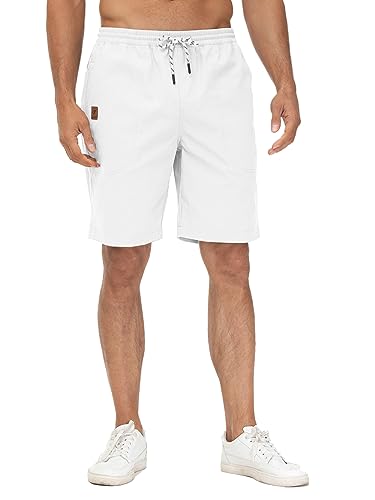 Huayuzh Kurze Hosen Herren Shorts Herren Sommer Cargo Chino Baumwolle Stretch Freizeithose Elastische Taille mit Taschen weiß L von Huayuzh