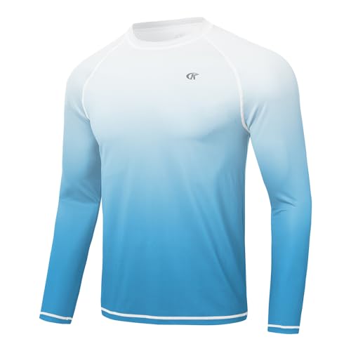 Huayuzh Rashguard UV Shirt Herren Langarmshirt Schwimm Tshirt Schnelltrocknend Atmungsaktiv Surfen Angeln Wandern Top Verlaufsfarbe Himmelblau L von Huayuzh