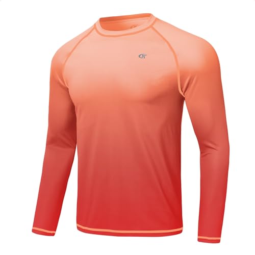 Huayuzh Rashguard Herren Schwimmen Langarmshirt Schwimm Tshirt Atmungsaktiv Schnelltrocknend Surfen Angeln Wandern Top Verlaufsfarbe Orange 3XL von Huayuzh