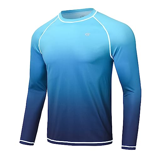 Huayuzh Rashguard UV Shirt Herren Langarmshirt Schwimm Tshirt Schnelltrocknend Atmungsaktiv Surfen Angeln Wandern Top Verlaufsfarbe Blau 2XL von Huayuzh