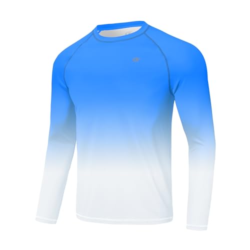 Huayuzh Rashguard UV Shirt Herren UPF 50+ Langarmshirt Schwimm Schnelltrocknend Atmungsaktiv Surfen Angeln Wandern Top Verlaufsfarbe Blau XL von Huayuzh