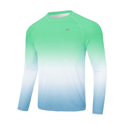 Huayuzh Rashguard UV Shirt Herren UPF 50+ Langarmshirt Schwimm Schnelltrocknend Atmungsaktiv Surfen Angeln Wandern Top Verlaufsfarbe Grün XXXL von Huayuzh