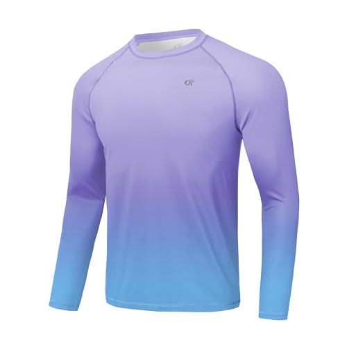 Huayuzh Rashguard UV Shirt Herren UPF 50+ Langarmshirt Schwimm Schnelltrocknend Atmungsaktiv Surfen Angeln Wandern Top Verlaufsfarbe Lila L von Huayuzh