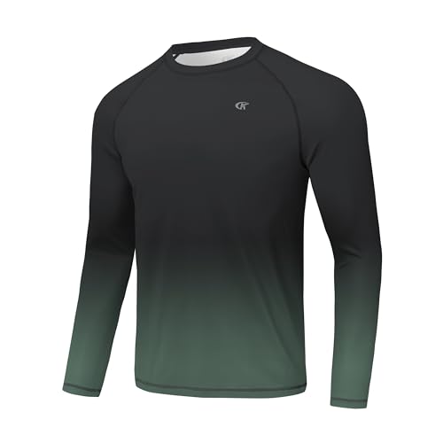 Huayuzh Rashguard UV Shirt Herren UPF 50+ Langarmshirt Schwimm Schnelltrocknend Atmungsaktiv Surfen Angeln Wandern Top Verlaufsfarbe Schwarz 3XL von Huayuzh
