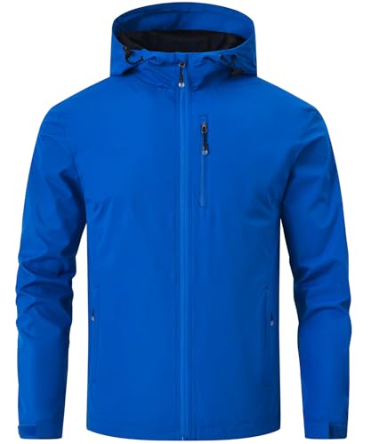 Huayuzh Regenjacke Herren Wasserdicht Leichte Regenmantel Camping Wandern Atmungsaktiv Packbare Softshelljacke mit Kapuze Blau XL von Huayuzh