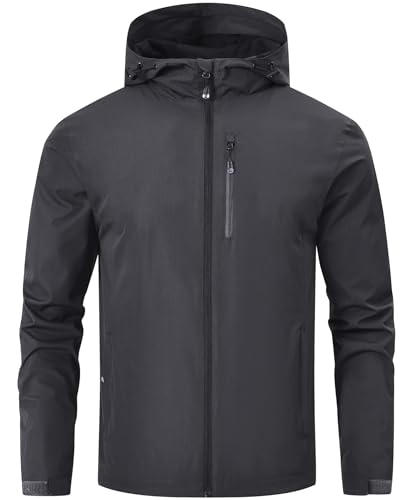 Huayuzh Regenjacke Herren Wasserdicht Leichte Regenmantel Camping Wandern Atmungsaktiv Packbare Softshelljacke mit Kapuze Grau XL von Huayuzh