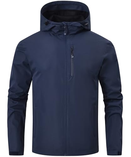 Huayuzh Regenjacke Herren Wasserdicht Leichte Regenmantel Camping Wandern Atmungsaktiv Packbare Softshelljacke mit Kapuze Marineblau 2XL von Huayuzh