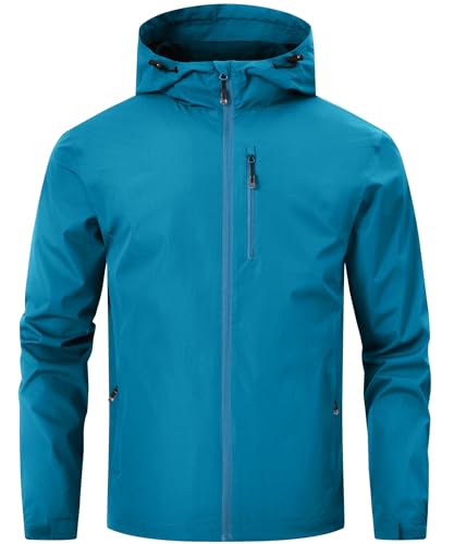 Huayuzh Regenjacke Herren Wasserdicht Leichte Regenmantel Camping Wandern Atmungsaktiv Packbare Softshelljacke mit Kapuze See Blau L von Huayuzh