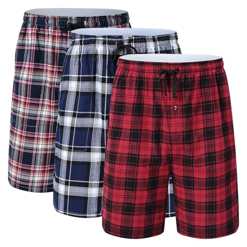Huayuzh Schlafanzughose Herren Kurz Pyjama Baumwolle 3er Pack Kariert Schlafhose Weich Atmungsaktiv Taschen Knopfleiste 3 Pack-01 3XL von Huayuzh